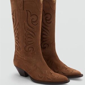 NWT Mango Real Leather, Suede Brown Western-Style Women's Boots, US/9;EUR 39